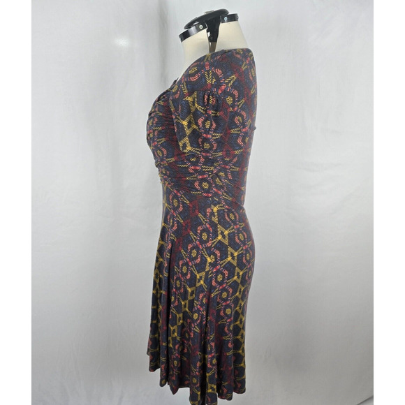 Leota Dress Women's M Multi-Color Geometric Wrap Knee Cap Sleeve Handmade NY - Picture 12 of 15